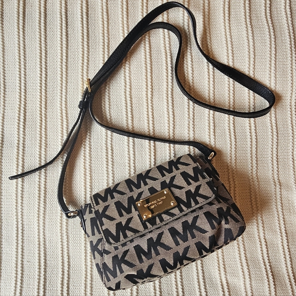 Michael Kors Monogrammed Black and Tan Crossbody Bag